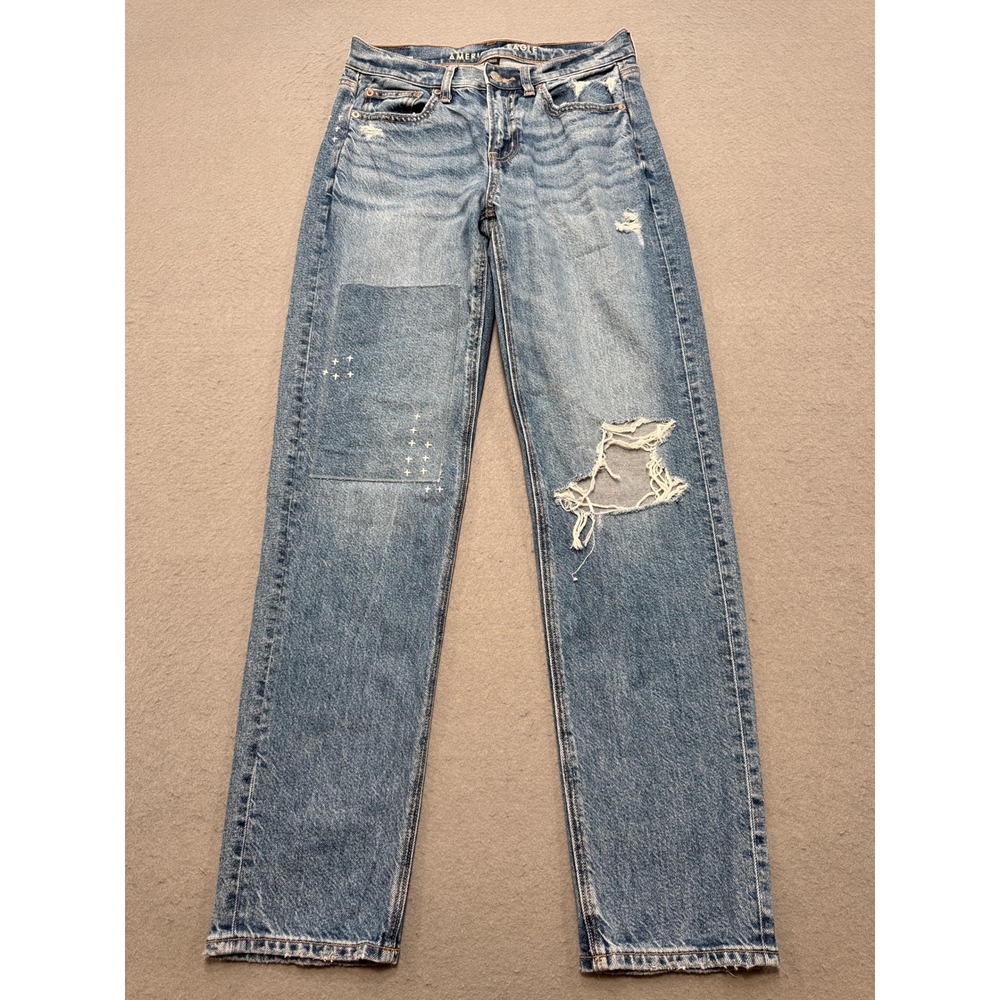 American Eagle Jeans Women's 0 Blue Strigid Straight Leg High Rise Light Wash